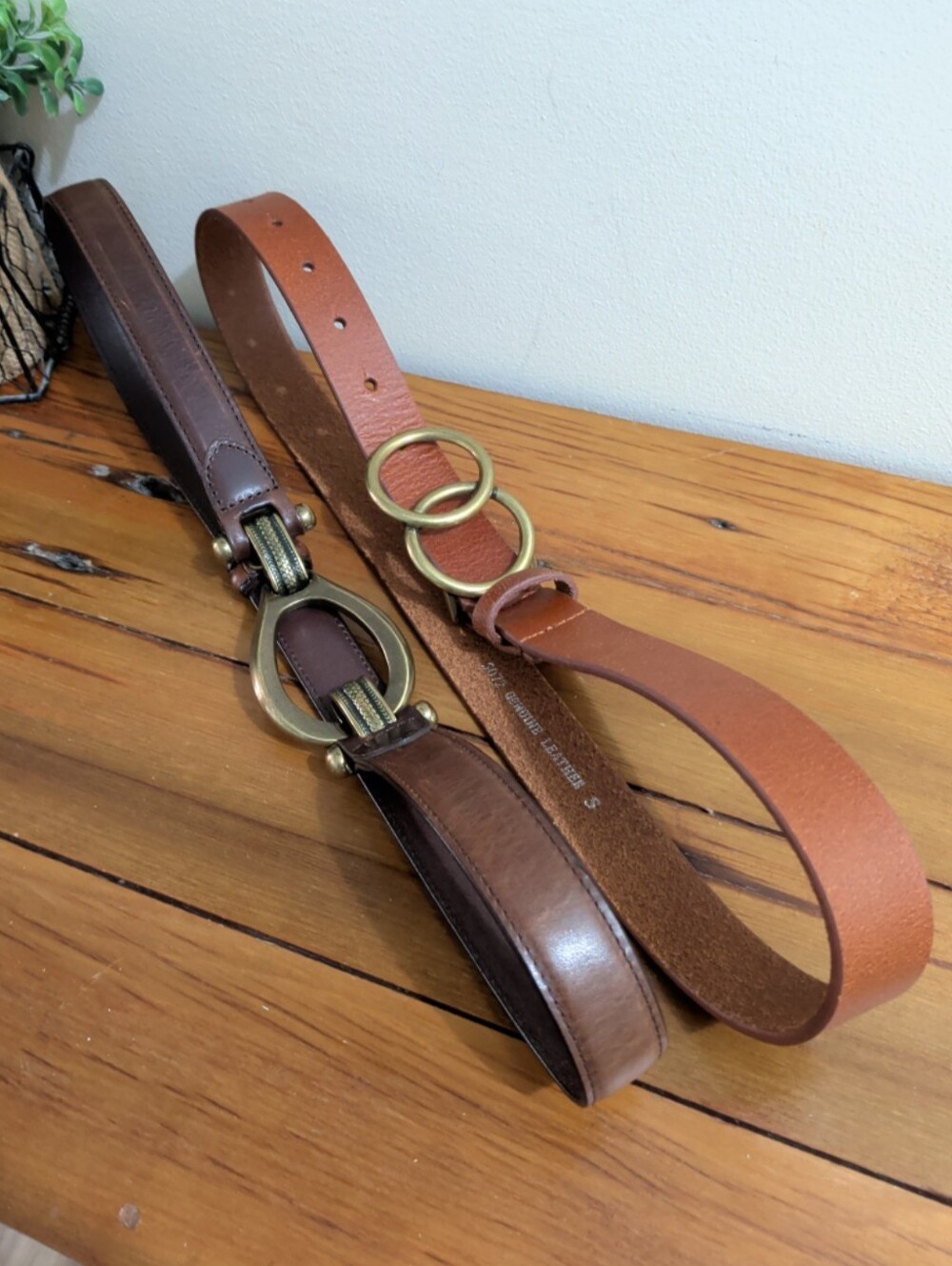 Lot of Brown Genuine Leather Ladies Belts with Gold Tone Buckles